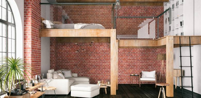 Mezzanine vue de face dans uen style industriel