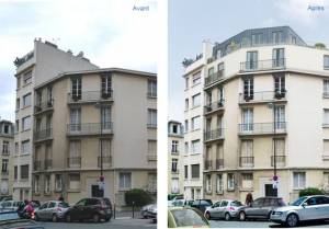 Surélévation d'immeuble en copropriété en centre-ville - avant après - Bouc-Bel-Air 13