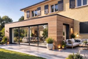 Extension de maison latérale bardage bois