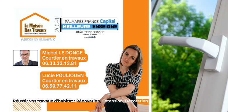 Contactez Michel Le Donge et Lucie Pouliquen à Quimper pour des solutions de rénovation estivale efficaces et écologiques.