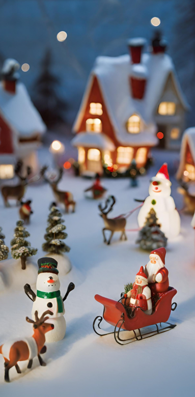 Village miniature avec des maisons illuminées Noël