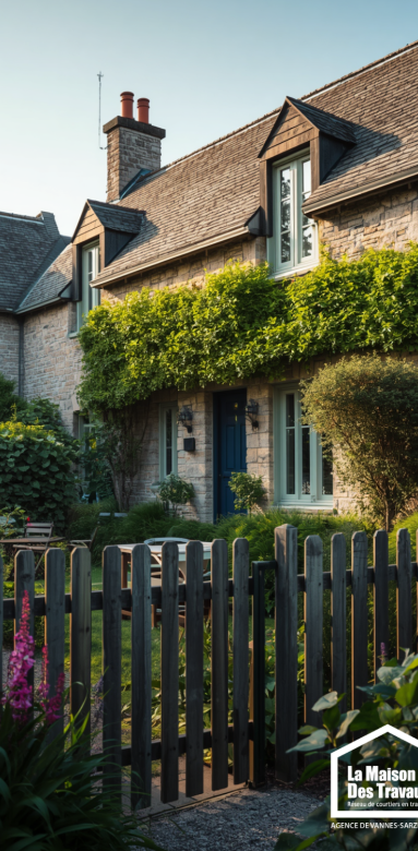 Clôture en bois installée autour d'une maison individuelle