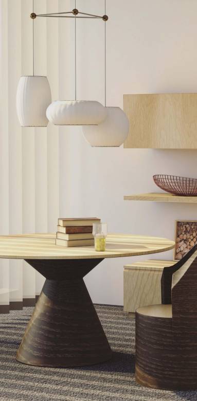 Un coin repas avec un meuble conçu sur-mesure et très design 
