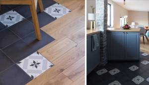 Un sol de cuisine mixte avec parquet et carrelage
