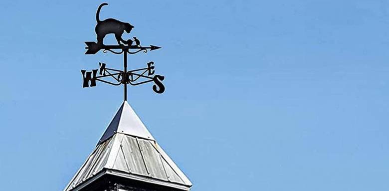 Chat servant de girouette sur clocheton zinc et laiton