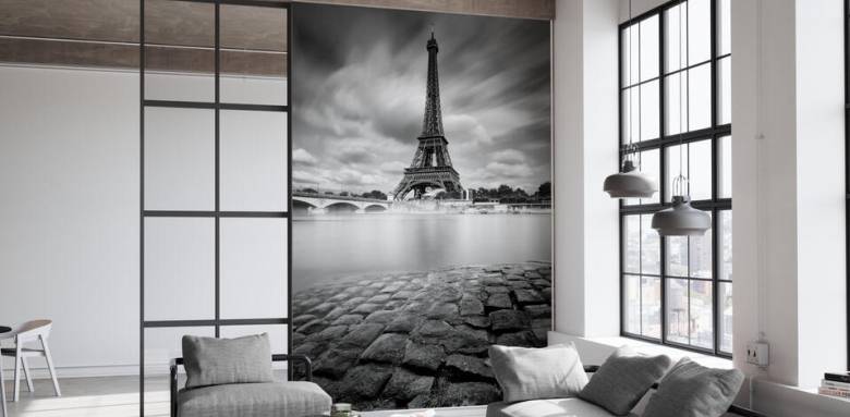 Tour Eiffel en noir et blanc, pour une ambiance romantique  - Photowall