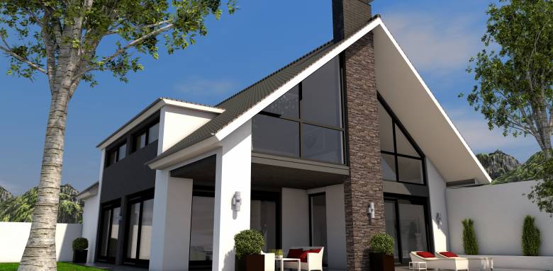 Maison peinte en blanc avec parement de façade imitation pierre - Cholet 49