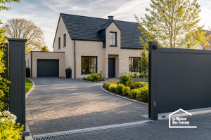 Aménagement d’une allée de maison avec portail moderne pour un extérieur pratique et accueillant à Carvin  