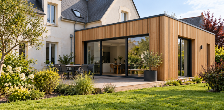 Extension en bois à toit plat à Tours Nord : un choix moderne et pertinent