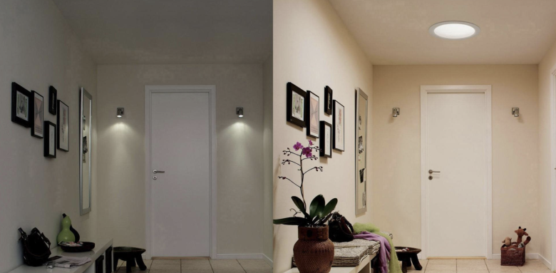 couloir avec et sans puits de lumière (photo : Leroy Merlin)