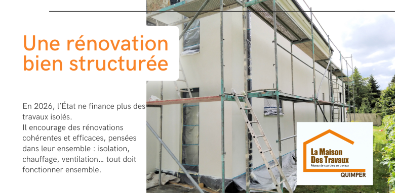 En 2026, l’État privilégie les rénovations énergétiques globales et cohérentes à Quimper : isolation, chauffage et ventilation pensés ensemble.