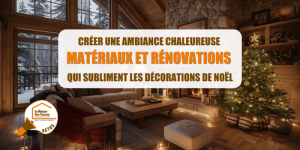 rénovation intérieure savoyarde, ambiance chaleureuse Noël, décoration durable maison, rénovation séjour Albertville, matériaux naturels Savoie, artisans locaux Moûtiers, la maison des travaux albertville moutiers