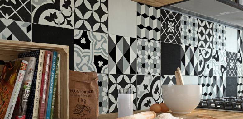 Crédence cuisine en carreaux de ciment