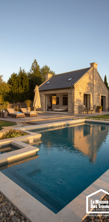 Aménagement extérieur avec piscine et terrasse
