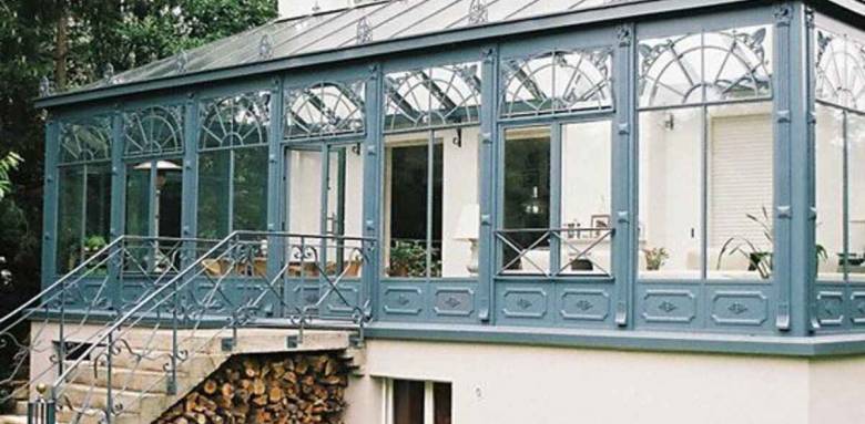 Véranda victorienne bleu gris