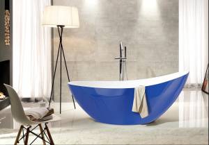 baignoire îlot acrylique résine turquoise en faàade