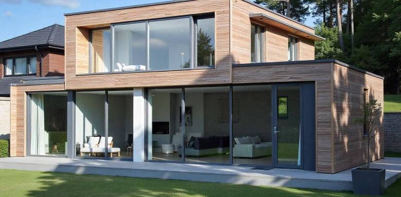 Surélévation de maison à toit plat avec bardage bois à Oullins 69600