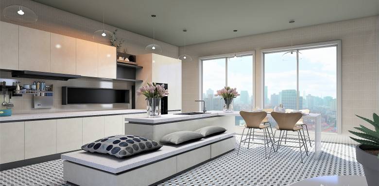 Grande cuisine moderne d'appartement - Lille 59