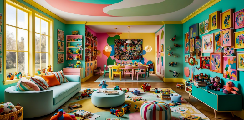 salle de jeux colorée et adaptée aux enfants
