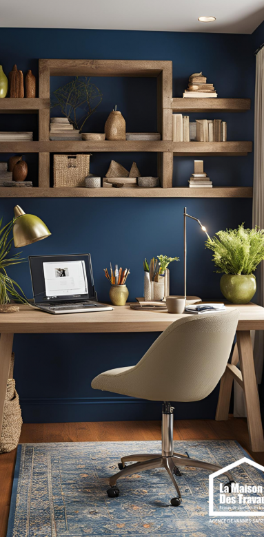 Bureau couleurs apaisantes et équilibre chromatique