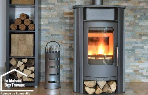 poêle à bois avec meuble