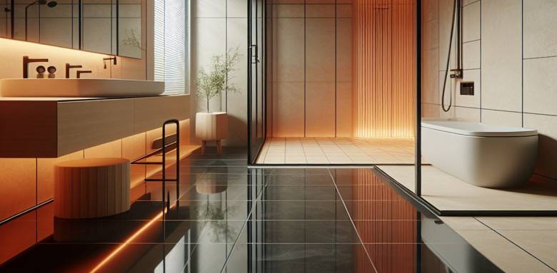 Planchers chauffants dans salle de bain à Deauville