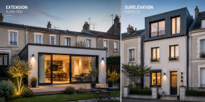 choix entre extension latérale plain-pied ou surélévation en mitoyenneté