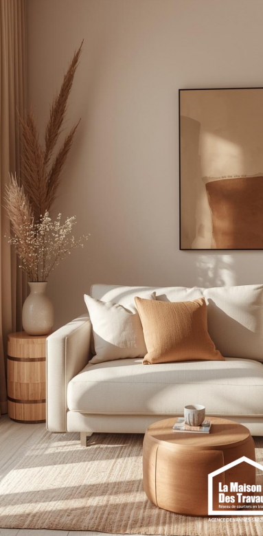 Salon lumineux bien agencé après rénovation