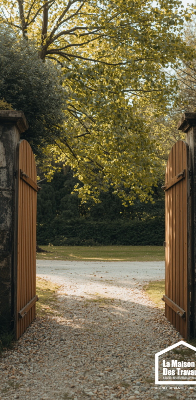 Portail bois entrée maison Morbihan