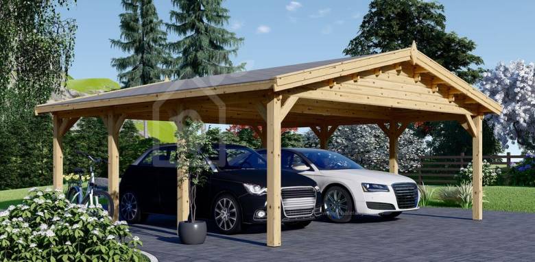 Carport centr terrain 4 piliers bois ouvert