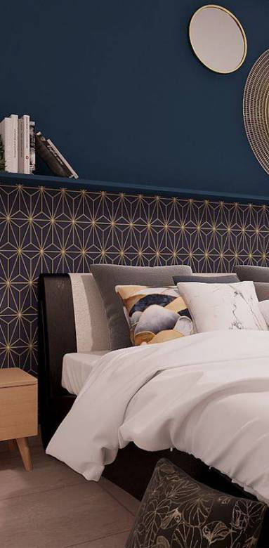 Papier-peint panoramique à motifs géométriques dans une chambre - Bouc-Bel-Air-13