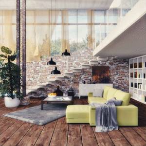 Loft avec mur en briques