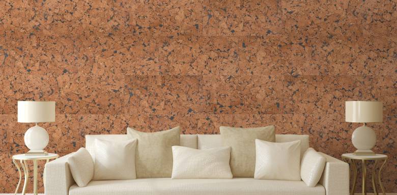 Salon décor liège naturel mural