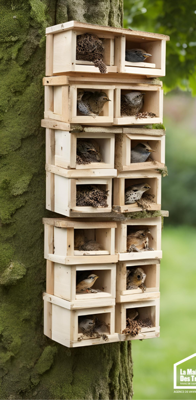  petites cagettes en nichoirs pour oiseaux ou en abris pour insectes.