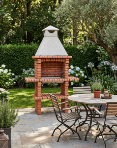 barbecue fixe posé sur une terrasse 