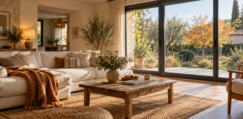 Salon chaleureux aux fenêtres rénovées