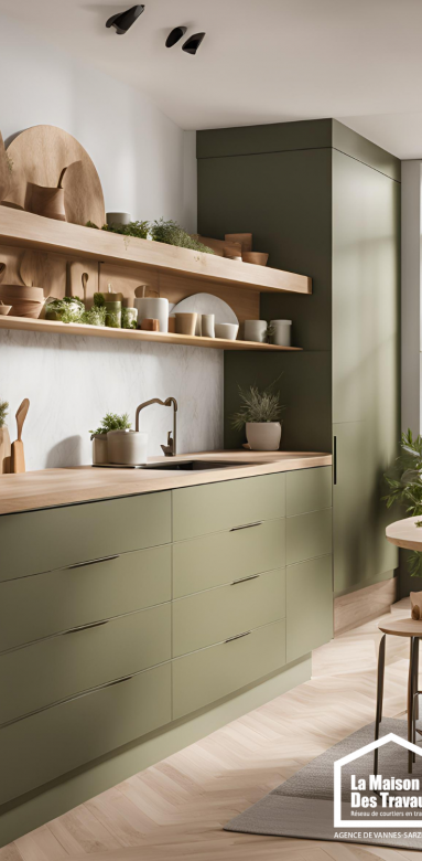 deco cuisine vert olive bois naturel