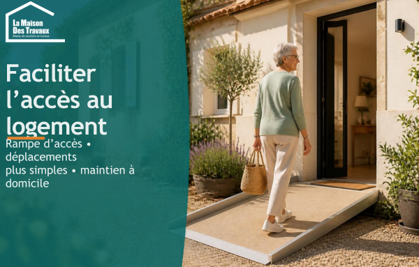 Rampe d’accès intégrée à l’entrée d’un logement à Marmande pour faciliter les déplacements et accompagner le maintien à domicile.