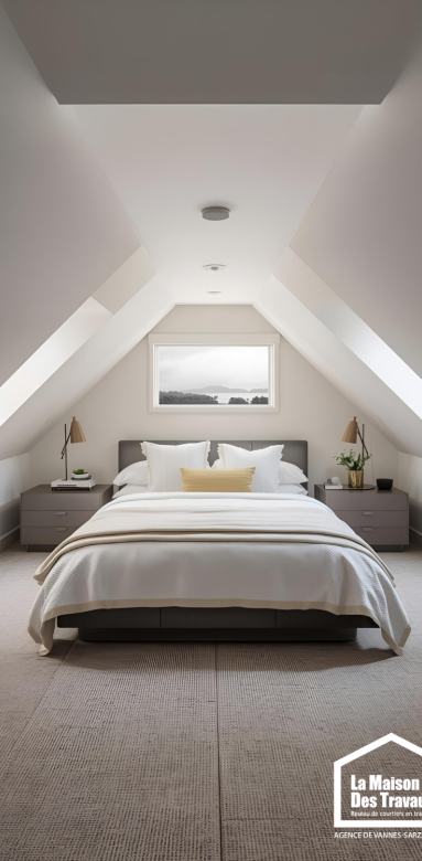 Aménagement chambre et dressing sous toiture