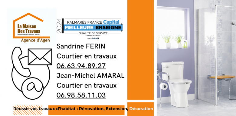 Contactez Sandrine Férin ou Jean-Michel Amaral pour des travaux d’adaptation financés par MaPrimeAdapt’, réalisés avec des artisans sélectionnés.