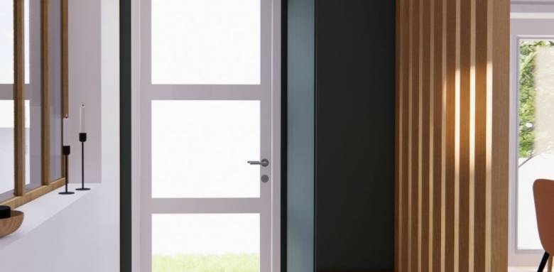 entrée maison avec délimitation en bois