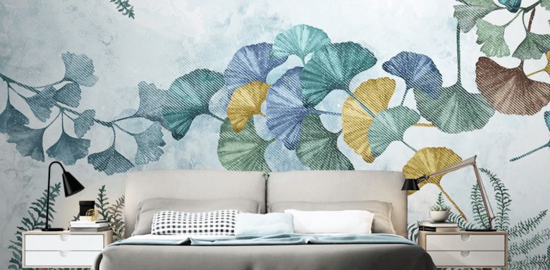 Chambre avec papier peint floral panoramique