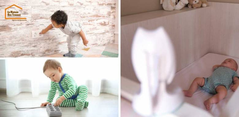 Enfant qui met ses doigts dans une prise mural blanche