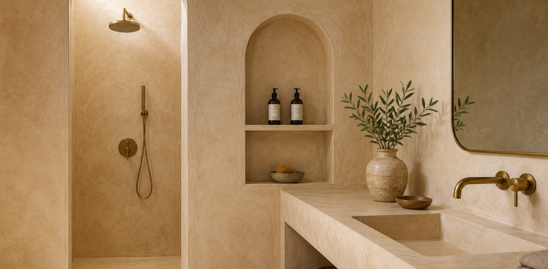 Tadelakt dans une salle de bain sur la Ciotat 