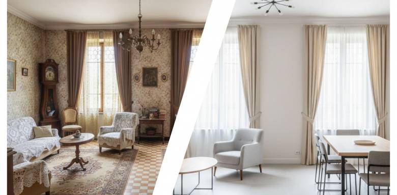 Illustration rénovation appartement 50m2 avant apres