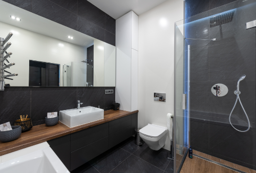 salle de bain PMR, douche à l'italienne, receveur extra-plat, accessibilité salle de bain, rénovation salle de bain, Clamart