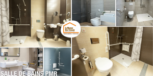  adaptation salle de bains PMR, salle de bains senior sécurisée, douche PMR plain-pied, aménagement PMR maison, MaPrimeAdapt salle de bains, travaux accessibilité logement, La Maison des Travaux Bassin de Genevois