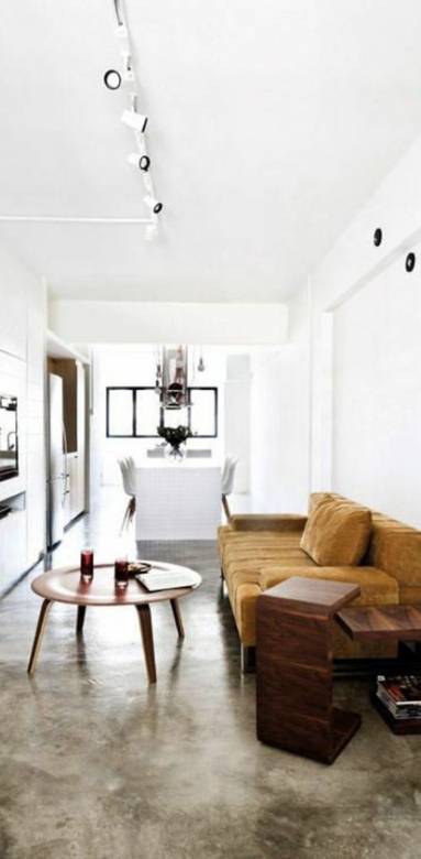 Revêtement de sol en béton ciré dans un salon en long - Arras 62