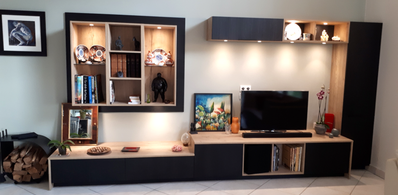 Meuble TV  bibliothèque sur mesure