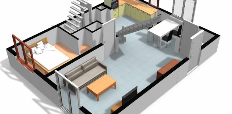 Plan 3D du rez-de-chaussée à Goncelin : La chambre a remplacée le garage